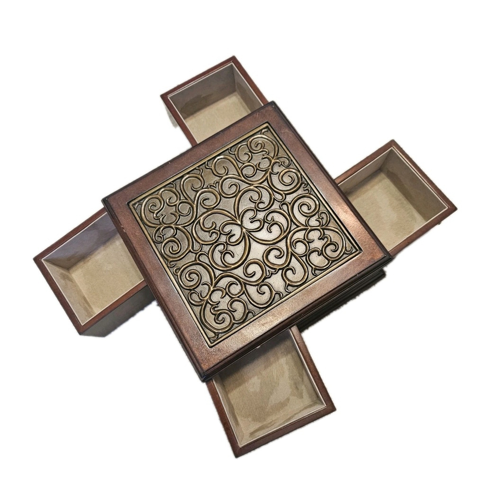 Bombay wooden jewelry box chest featuring a distinctive four-drawer Design